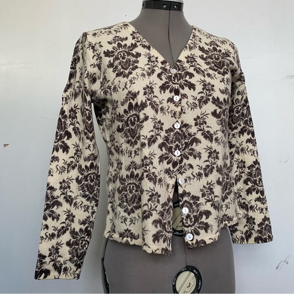 Susan Bristol Women's Floral Cropped Cardigal 100% Wool Size L - Picture 1 of 7